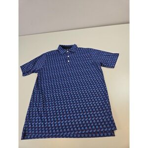 FootJoy Polo Shirt Mens M Blue Fireworks Print Golf Performance Stretch AOP